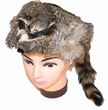 Real Raccoon Head and Tail Fur Adult Medium Size Hat