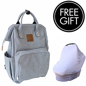 Citi Babies Traveler Diaper Bag Backpack - Car Seat Canopy Included - Shoulder Strap, Changing Pad, Insulated Bottle Pockets, Stroller Clip, Organizer System – Dad Diaper Bag (Violet Grey Cover)