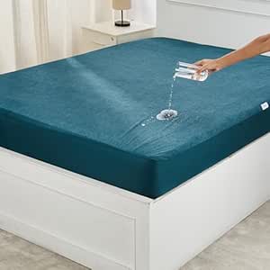 Amazon Brand - Solimo Water Resistant Cotton Mattress Protector, Queen Bed Size (72x60 inch), Peacock Green