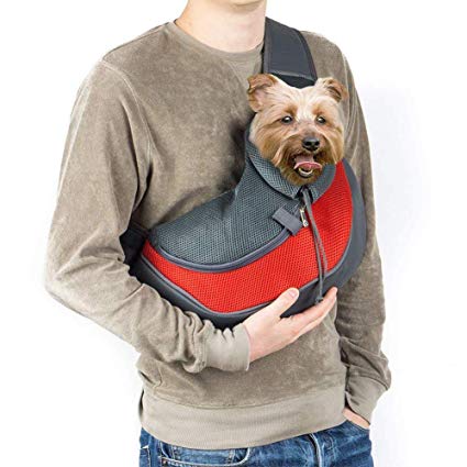 Pet Sling Carrier, Coopts Small Dog Cat Carrier Sling Hands-Free Pet Puppy Outdoor Travel Bag Tote Reversible Comfortable Machine Washable Adjustable Pouch Shoulder Carry for Pets Below 13lb, Red