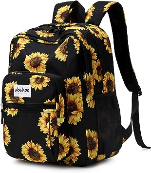 Abshoo Classical Basic Womens Sunflower School Backpack for College Teen Girls Water Resistant Bookbag (Sunflower Black)