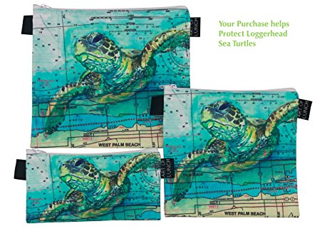 Reusable Sandwich Baggies ART OF LUNCH - Artist Royalties and a Percentage of Profits go to The Loggerhead Marine Life Center of Juno Beach, Florida - Design by Carly Mejeur (USA) - Sea Turtle