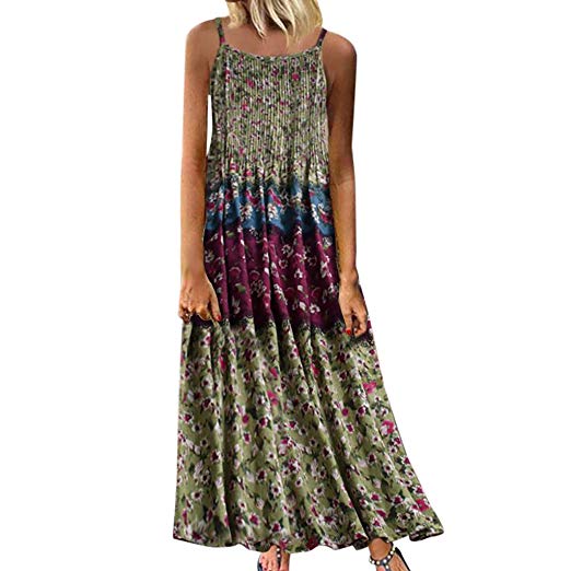 Aniywn Women Vintage Floral Print Maxi Dress Bohemian Spaghetti Straps Plus Size Dress Sleeveless Dresses