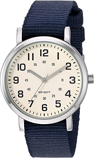 Amazon Essentials Unisex Easy to Read Silver-Tone and Nylon Strap Watch