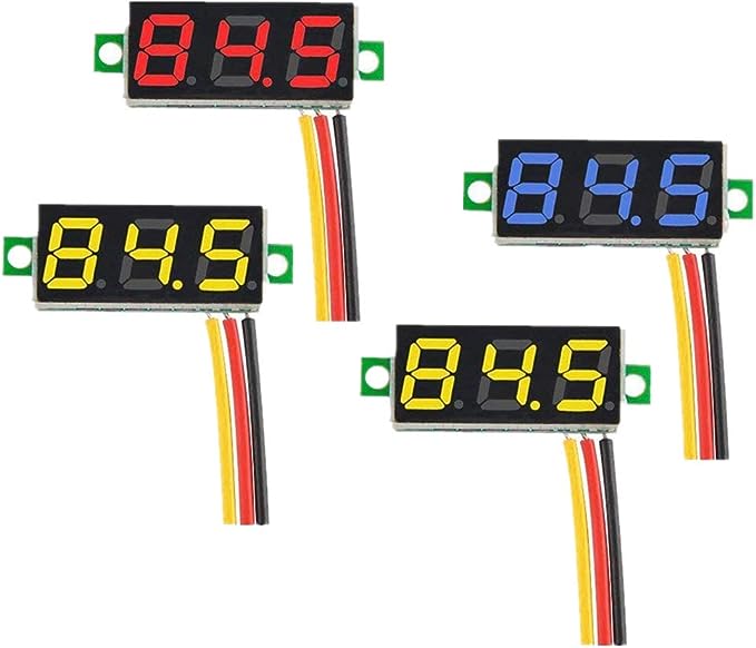 KeeYees 0.28 Inch Three Wires Mini Digital Voltmeter Panel DC 0V-100V Voltage Tester Meter LED Display Red Yellow Green Blue (4pcs)