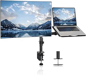 suptek Support écran PC avec Plateau, Support Moniteur pour écran LCD/LED 13 à 27 Pouces et Ordinateur Portable jusqu'à 17 Pouces - Mural MD6432TP004