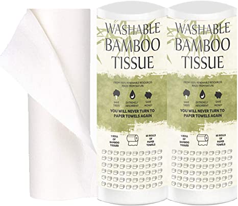Tanness 2 x Bamboo Kitchen Rolls | Washable Kitchen Towels Made Out of Bamboo fibers | Softer & More Absorbent Than Regular Paper