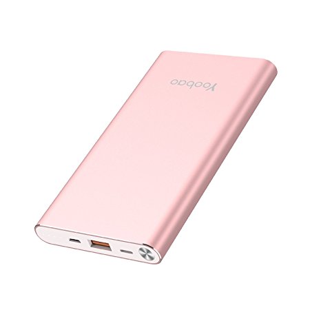 Yoobao A1 10000mAh Ultral Slim Power Bank (Micro & Lightning Dual Input) Portable Charger with Indicator LEDs External Battery Pack for iPhone X, iPhone 8/ 8 Plus, Samsung Galaxy and Most Other Phones - Rose Gold