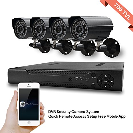 Hi-Tech 4CH 960H HD Home Wi-Fi Security Camera System (CCTV DVR Kits), 4PCS 700TVL Outdoor Waterproof IP Surveillance Cameras,65Feet Night Vision, Mobile Free App Control, No HDD