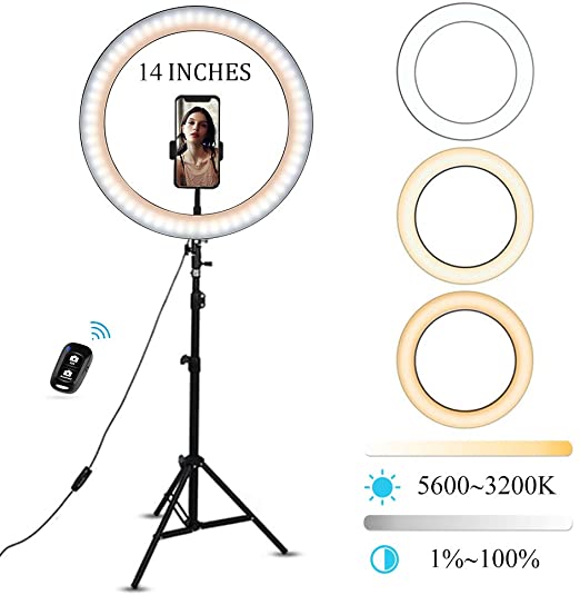 Umsky LED Ring Light 14" with Tripod Stand and Phone Holder，LED Dimmable Selfie Ring Light, Adjustable Color Temperature 3200K-5600K, Stand Phone Holder, Photography& Video,YouTube Vlog and Makeup