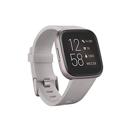 Fitbit Versa 2 Health & Fitness Smartwatch with Heart Rate, Music, Alexa Built-in, Sleep & Swim Tracking, Stone/Mist Grey, One Size (S & L Bands Included)