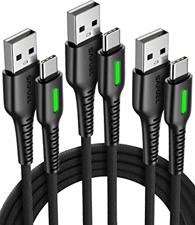 USB C Cable, SAFUEL [3 Pack 3.1A] QC 3.0 Fast Charging Type C Cable, [1.6 6.6 6.6ft] Nylon Braided Phone Charger USB-C Data Cord for Samsung Galaxy S21 S20 S10 S9 Plus Note 10 Google Pixel LG Etc