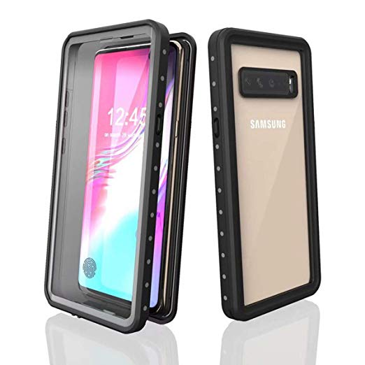 Galaxy S10 5G Case,Waterproof with Wrist Strap and Float Strap Full Body Shockproof Fit with Built-in Screen Protector Rugged Bumper Clear Back Cover Case for Samsung Galaxy S10 5G 6.7inch (Black)