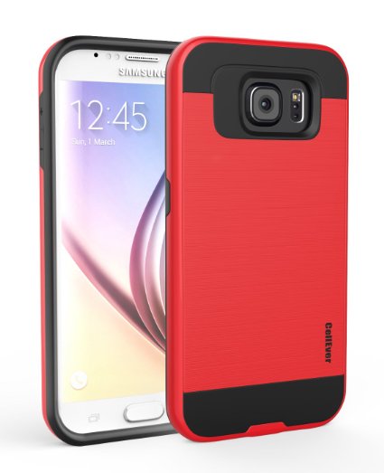 Galaxy S6 Case, CellEver® Heavy Duty [Slim Armor] Tough Dual Layer Shock-Absorbing Cover with Brushed Metal Finish for Samsung Galaxy S6 - Red