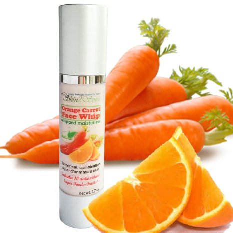 Orange Carrot Face Whip / Antiaging Moisturizing Cream - Organic - Natural - for All Skin Types, Best for Oily Skin - Antioxidant, Plumps Fine Lines - With Hyaluroic Acid, Caffeine, Vitamin C, & Green Tea (1.7 oz)