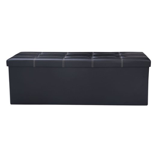 Giantex 45"x15"x15" Large Folding Storage Faux Leather Ottoman Pouffe Box Stool (Black)