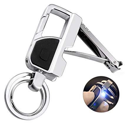 Jobon Keychain Nail Clipper Flashlight with a Bright LED Light and 2 Keyrings for Men, Women, Zinc Alloy, Perfect Gift Ideals