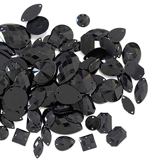 BLINGINBOX 300pcs/pack Mixed Shapes Crystal Acrylic Sew On Rhinestones Mixed Sizes Sewing Rhinestones Acrylic Stass(Black)