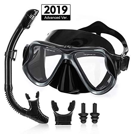 OUTERDO Snorkeling Set for Adults, Snorkel Mask with Ventilation Pipe Easy Breath, Wide View Diving Mask Anti Fog Anti Leak, Professional Snorkeling Gear for Snorkeling/Diving/Swimming