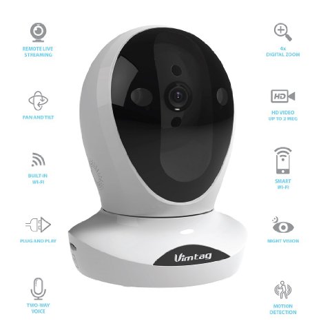 Vimtag P1 premium IP Wireless Network Security Camera PlugPlay PanTilt with Two-Way Audio and Night Vision