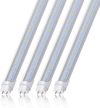 Kihung T8 4FT LED Light Tube, 24W 6000K Daylight White, 3120LM, 4 Foot T12 LED Replacement for Flourescent Tubes, Garage Warehouse Shop Light Tube, Ballast Bypass, Dual-end Powered, Clear Lens, 4-Pack