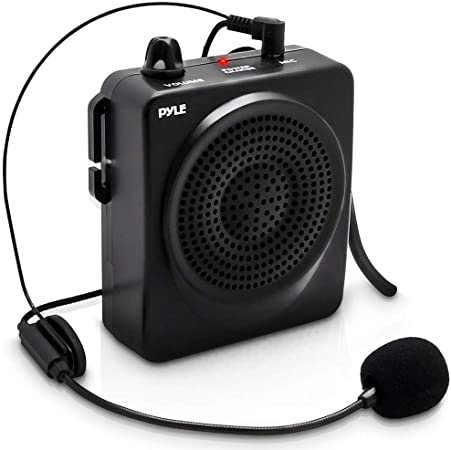 Portable PA Speaker Voice Amplifier - Built-in Rechargeable Battery w/ Headset Microphone Hands-free Waist-Band Strap & Aux 3.5mm Jack for External Audio Stream Devices - Pyle PWMA50B