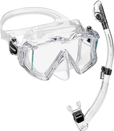 Rapido Boutique Collection Italian Design Premium Tempered Glass Lens Anti-Fog Panoramic Side-View Snorkel Mask, Superior Dry Snorkel Tube, Superior Snorkeling Gear, Snorkel Set for Adult