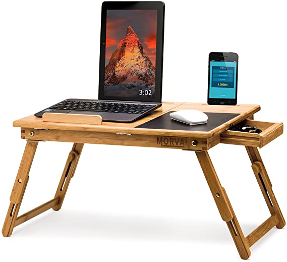 Adjustable Bamboo Lap Desk by MORVAT with built in Mouse Pad | Can be Used as Riser or Lap Desk for Laptop or Tablet | The Most Convenient Way to Work and Play | Adults and Kids