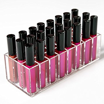 N2 Makeup Co Acrylic Lip Gloss Makeup Organizer - 24 Slot Lipgloss Holder Case for Beauty Storage (Clear)