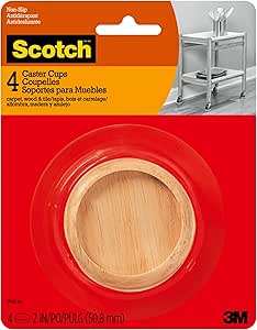 Scotch Caster Cups, Round Oak Wood 2-in 4/pk, Chair Leg Floor Protectors, Furniture Pads for Hardwoods Floors