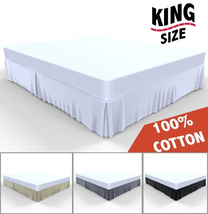 Bed Skirt by Royal - 100% Natural Cotton - Luxurious 4 Side Pleated Skirt that is Durable and Easy to Wash (King, White)