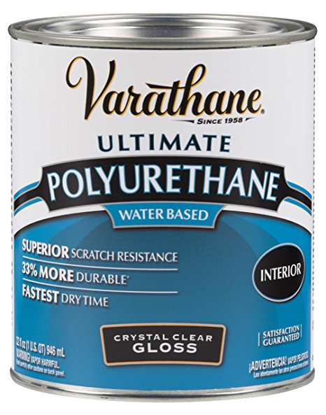 Rust-Oleum Varathane 200041H 1-Quart Interior Crystal Clear Water-Based Poleurethane, Gloss Finish