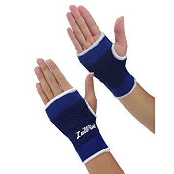 Pair of Elastic Palm Support Wrist Gloves Brace Hand Protector Gym Sports - Blue