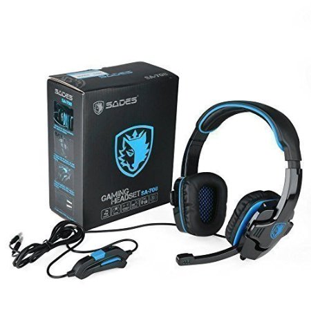 Gaming Headset Sades Sa708 Stereo Blue Gaming Headphone with Microphone for Pc Computer * With Retail Gift Box