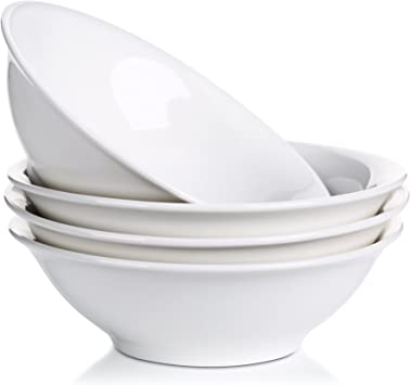 Lifver Cereal/Soup Bowls,28 Ounces Porcelain White Bowls for Individual Salad Pasta,Oatmeal Breakfast Bowls,Microwave and Dishwasher Safe Kitchen Bowls,8 Inch,Set of 4