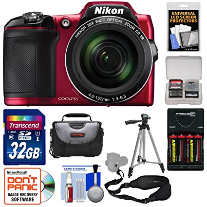Nikon Coolpix L840 Digital Camera (Red) with 32GB Card   Batteries/Charger   Case   Tripod Kit (Certified Refurbished)