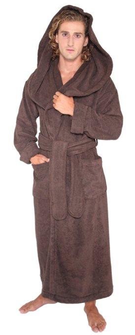 Arus Men's Monk Robe Style Full Length Long Hooded Turkish Terry Cloth Bathrobe