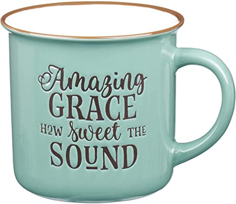 Amazing Grace Green Camp Style Coffee Mug, Ceramic Campfire Mug Encouraging and Inspirational Mug for Women, 13oz