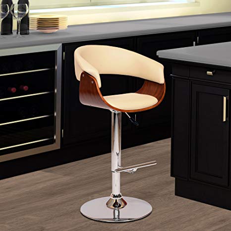Armen Living LCPASWBACRWA Paris Swivel Barstool in Cream Faux Leather and Chrome Finish