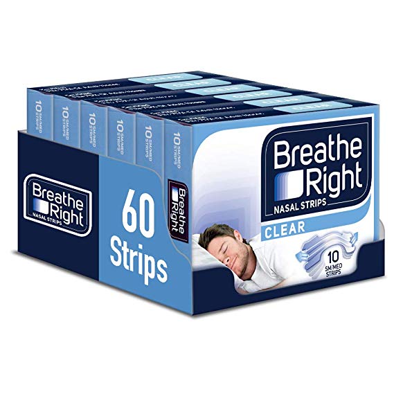 Breathe Right Snoring Congestion Relief  Nasal Strips, Small/Medium, Clear, Pack of 6, Total 60 Strips