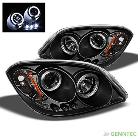 2005-2010 Chevy Cobalt Twin Halo LED Projector Headlights Black Head Lights Pair Left Right 2006 2007 2008 2009