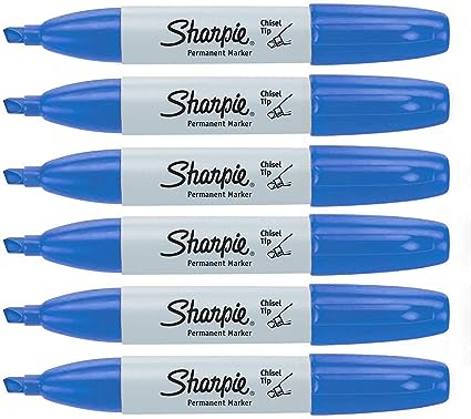 SHARPIE Permanent Markers, Chisel Tip, 6-Count (Blue)