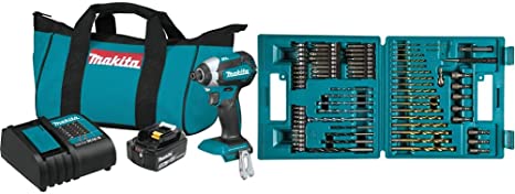 Makita XDT131 18V LXT Lithium-Ion Brushless Cordless Impact Driver Kit (3.0Ah) & B-49373 75 PC Metric Drill and Screw Bit Set