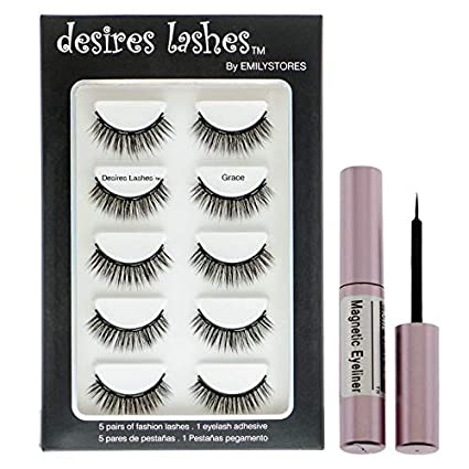 DESIRES LASHES By EMILYSTORES Magnetic Eyelashes Natural Magnet Faux-Lashes Multipack Kit 5Pairs, Grace