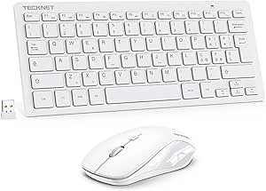 TECKNET Clavier et Souris sans Fil, 2,4 G Silencieux avec Récepteur Nano USB, France AZERTY, 12 Raccourcis Multimédia pour Ordinateur, PC, Ordinateur Portable, Ordinateur de Bureau, Android Smart TV