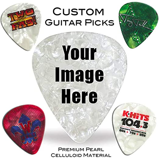5 Personalized Guitar Picks - Premium White Pearl Celluloid - Full-Color Custom Guitar Picks with Your Photo or Design. Durable Material with Detailed Print. Great Gift for Any Musician.