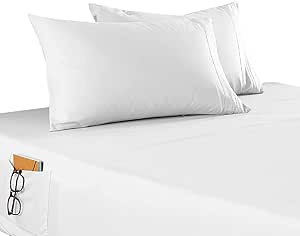 Elegant Comfort 4-Piece Solid Smart Sheet Set-Deep Pocket Fitted Sheet with Side Storage Pockets-Silky Soft 1500 Thread Count Egyptian Quality Microfiber, Wrinkle and Fade Resistant, Twin, White