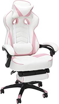 RESPAWN 110 Racing Style Gaming Chair, Reclining Ergonomic Leather Chair with Footrest, in Pink (RSP-110-PNK)