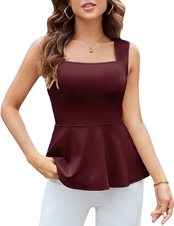 GRACE KARIN Peplum Tops for Women Sleeveless Square Neck Tank Top Summer Babydoll Shirts Business Casual Blouses