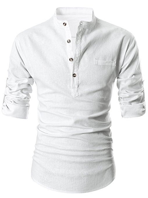 GARSEBO Beloved Men Henley Neck Long Sleeve Daily Look Linen Shirts